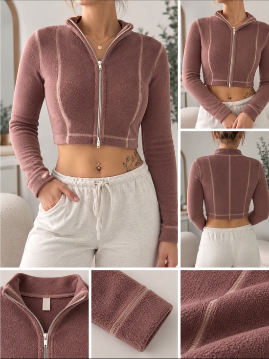 Urban Outfitters Sweaters - Urban Outfitters | Pink Cropped Zip-Up Long Sleeve | Size S
